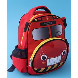 Babyhug Fashion Backpack with Cartoon Car Theme Design - Red