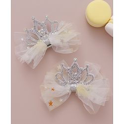 Babyhug Free Size  Bow Clips with Crown Applique Pack of 2 - Beige