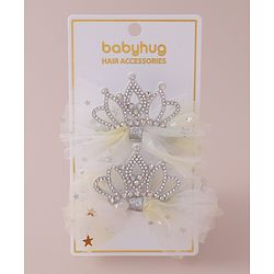Babyhug Free Size  Bow Clips with Crown Applique Pack of 2 - Beige