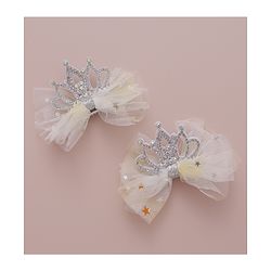 Babyhug Free Size  Bow Clips with Crown Applique Pack of 2 - Beige