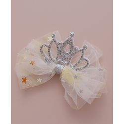 Babyhug Free Size  Bow Clips with Crown Applique Pack of 2 - Beige