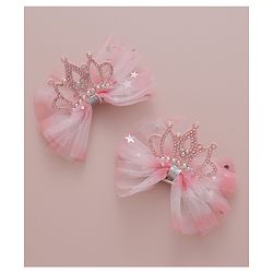 Babyhug Free Size Bow Clips with Crown Applique Pack of 2 - Pink