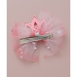 Babyhug Free Size Bow Clips with Crown Applique Pack of 2 - Pink
