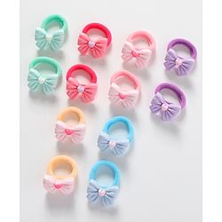 Babyhug Bow Applique Rubber Bands & Scrunchies Sets Pack of 12 -Multicolor