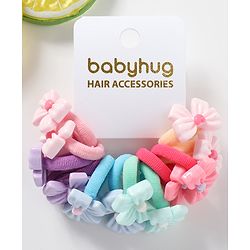 Babyhug Bow Applique Rubber Bands & Scrunchies Sets Pack of 12 -Multicolor