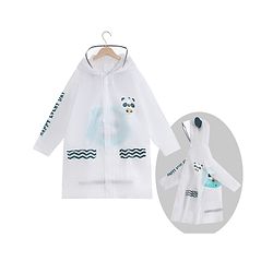 Babyhug Full Sleeves Hooded Raincoat Panda Print - White