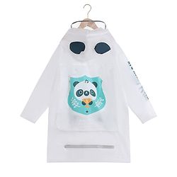 Babyhug Full Sleeves Hooded Raincoat Panda Print - White