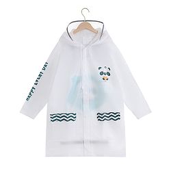 Babyhug Full Sleeves Hooded Raincoat Panda Print - White
