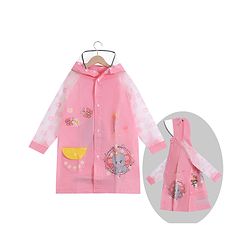 Babyhug Full Sleeves Knee Length Hooded Raincoat Elephant Print - Peach