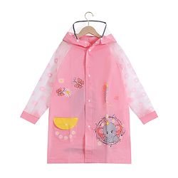 Babyhug Full Sleeves Knee Length Hooded Raincoat Elephant Print - Peach