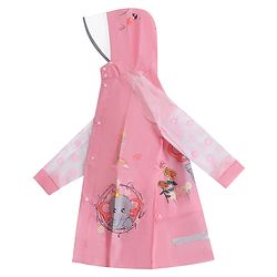 Babyhug Full Sleeves Knee Length Hooded Raincoat Elephant Print - Peach