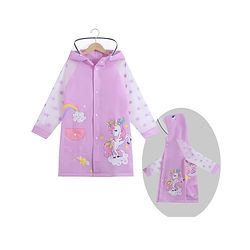 Babyhug Full Sleeves Hooded Raincoat Calf Length Unicorn Print - Light Purple