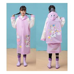 Babyhug Full Sleeves Hooded Raincoat Calf Length Unicorn Print - Light Purple