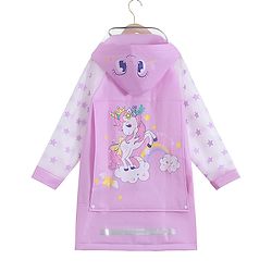 Babyhug Full Sleeves Hooded Raincoat Calf Length Unicorn Print - Light Purple