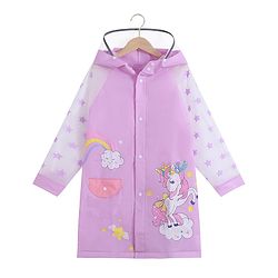 Babyhug Full Sleeves Hooded Raincoat Calf Length Unicorn Print - Light Purple