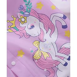 Babyhug Full Sleeves Hooded Raincoat Calf Length Unicorn Print - Light Purple