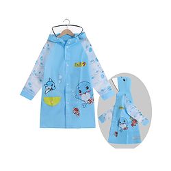 Babyhug Full Sleeves Hooded Raincoat Dolphin Print - Blue