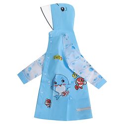 Babyhug Full Sleeves Hooded Raincoat Dolphin Print - Blue