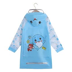 Babyhug Full Sleeves Hooded Raincoat Dolphin Print - Blue