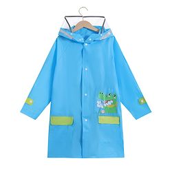 Babyhug Full Sleeves Hooded Raincoat Crocodile Print - Blue