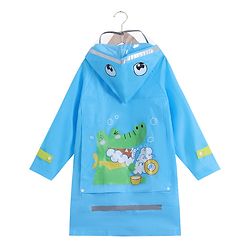 Babyhug Full Sleeves Hooded Raincoat Crocodile Print - Blue