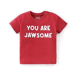 Babyhug 100% Cotton Knit Half Sleeves T-Shirt with Text Graphics - Red