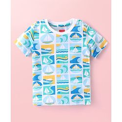 Babyhug Cotton Knit Half Sleeves T-Shirts with Striped & Beach Theme Print Pack of 3 - Blue & Yellow