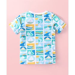 Babyhug Cotton Knit Half Sleeves T-Shirts with Striped & Beach Theme Print Pack of 3 - Blue & Yellow