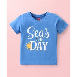 Babyhug Cotton Knit Half Sleeves T-Shirts with Striped & Beach Theme Print Pack of 3 - Blue & Yellow
