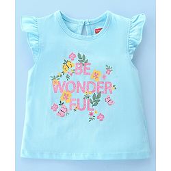 Babyhug Cotton Knit Frill Sleeves Top With Butterfly & Text Print Pack Of 3 - White Pink & Blue