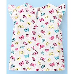 Babyhug Cotton Knit Frill Sleeves Top With Butterfly & Text Print Pack Of 3 - White Pink & Blue