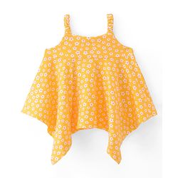Babyhug Sleeveless Cotton Knit Top with Floral Print & Corsage Detailing  - Yellow