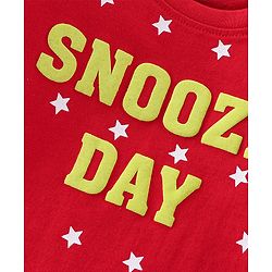 Babyhug Cotton Knit Half Sleeves Night Suit With Text Print - Red