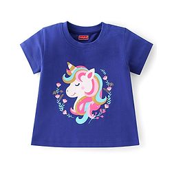 Babyhug Cotton Knit Half Sleeve Night Suit With Unicorn Print -  Blue & Pink