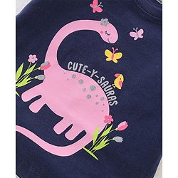Babyhug Cotton Knit Half Sleeves Capri Night Suit With Dino Print - Navy Blue