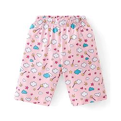 Babyhug Cotton Knit Half Sleeves Capri Night Suit With Castle Print - Navy Blue  & Pink