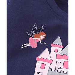 Babyhug Cotton Knit Half Sleeves Capri Night Suit With Castle Print - Navy Blue  & Pink