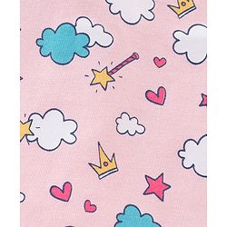Babyhug Cotton Knit Half Sleeves Capri Night Suit With Castle Print - Navy Blue  & Pink