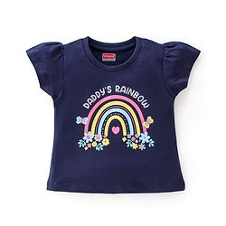 Babyhug Cotton Knit Single Jersey Half Sleeves Capri Night Suit With Floral Print - Navy Blue