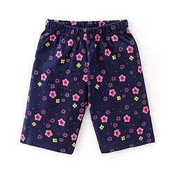 Babyhug Cotton Knit Single Jersey Half Sleeves Capri Night Suit With Floral Print - Navy Blue