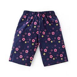 Babyhug Cotton Knit Single Jersey Half Sleeves Capri Night Suit With Floral Print - Navy Blue
