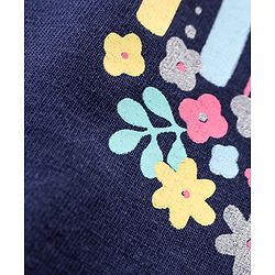 Babyhug Cotton Knit Single Jersey Half Sleeves Capri Night Suit With Floral Print - Navy Blue
