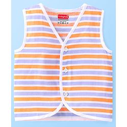 Babyhug 100% Cotton Sleeveless Front Open Jhablas Jungle Animals Printed & Striped Pack of 5 - Orange Blue & White