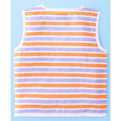 Babyhug 100% Cotton Sleeveless Front Open Jhablas Jungle Animals Printed & Striped Pack of 5 - Orange Blue & White