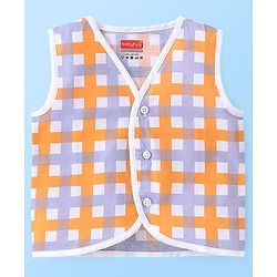 Babyhug 100% Cotton Sleeveless Front Open Jhablas Jungle Animals Printed & Striped Pack of 5 - Orange Blue & White