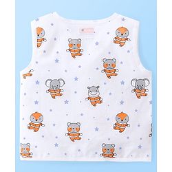 Babyhug 100% Cotton Sleeveless Front Open Jhablas Jungle Animals Printed & Striped Pack of 5 - Orange Blue & White