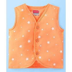 Babyhug 100% Cotton Sleeveless Front Open Jhablas Jungle Animals Printed & Striped Pack of 5 - Orange Blue & White
