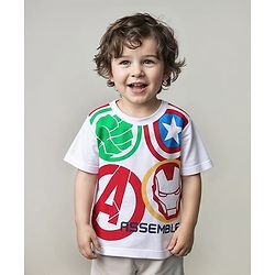 Babyhug Marvel 100% Cotton Knit Half Sleeves T-Shirt With Avengers Graphics -White