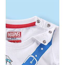 Babyhug Marvel 100% Cotton Knit Half Sleeves T-Shirt with Avengers Graphics & Fanny Bag Applique - White