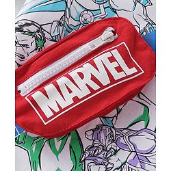 Babyhug Marvel 100% Cotton Knit Half Sleeves T-Shirt with Avengers Graphics & Fanny Bag Applique - White